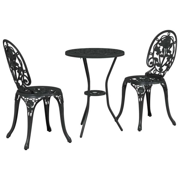 3-teiliges Garten Bistro Set Schwarz Gusseisen