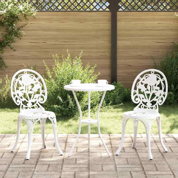 ARDEBO.de - 3-teiliges Garten Bistro Set Weiß Gusseisen