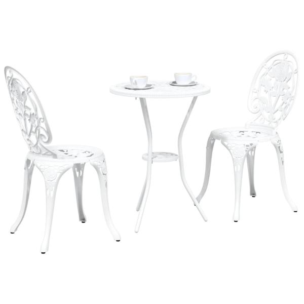 3-teiliges Garten Bistro Set Weiß Gusseisen