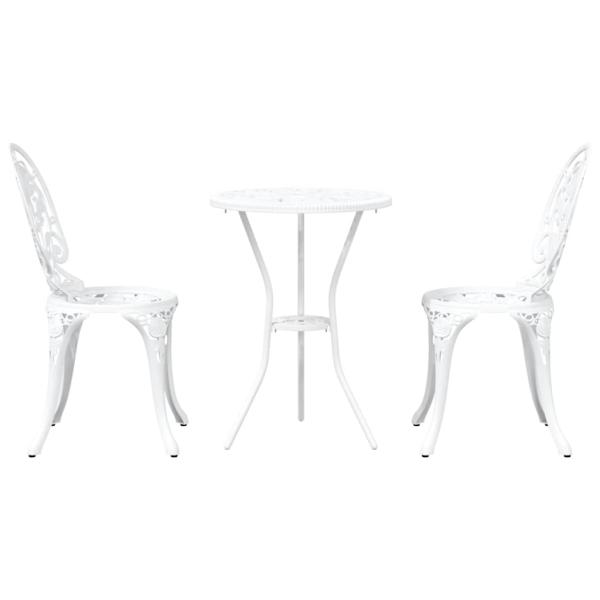 3-teiliges Garten Bistro Set Weiß Gusseisen