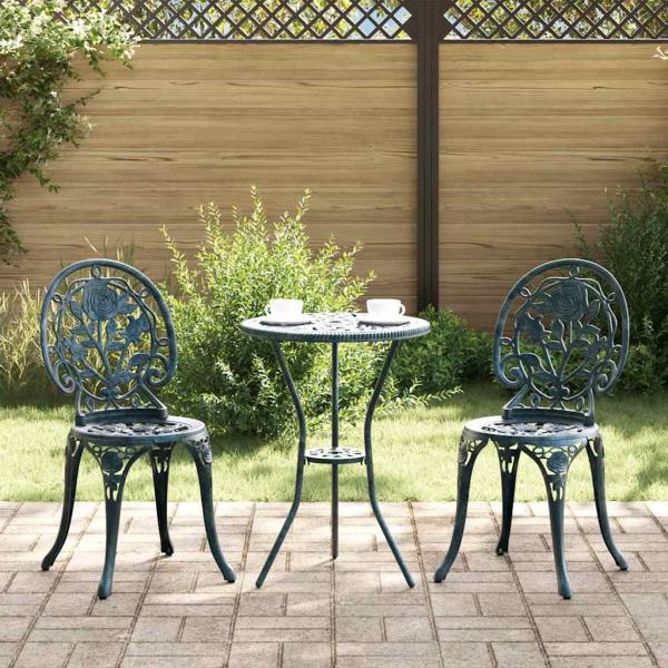 ARDEBO.de - 3-teiliges Garten Bistro Set Grün aus Gusseisen