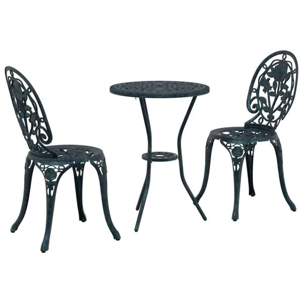 3-teiliges Garten Bistro Set Grün aus Gusseisen
