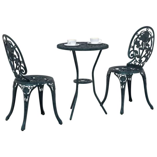 3-teiliges Garten Bistro Set Grün aus Gusseisen
