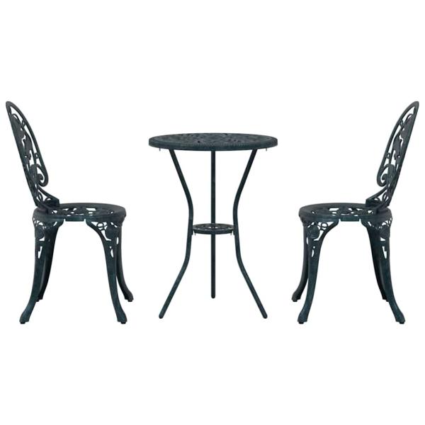 3-teiliges Garten Bistro Set Grün aus Gusseisen