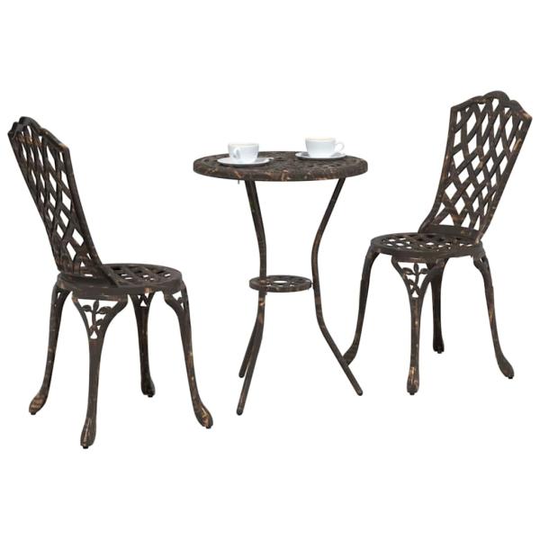 3-teiliges Garten Bistro Set Bronze Gusseisen