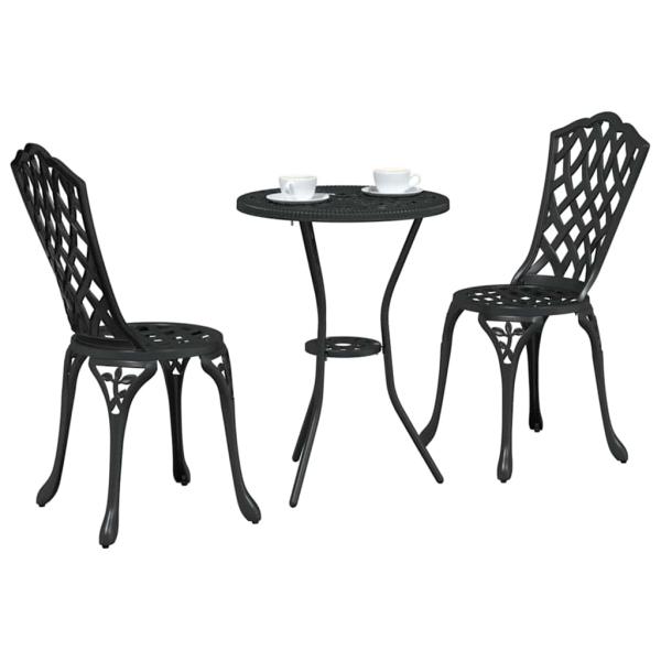 3-teiliges Gartenset / Bistro Set aus schwarzem Gusseisen