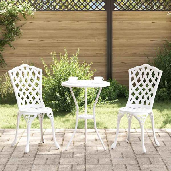 ARDEBO.de - 3-teiliges Garten Bistro Set aus weißem Gussaluminium