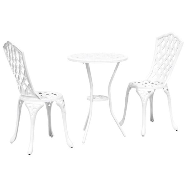 3-teiliges Garten Bistro Set aus weißem Gussaluminium