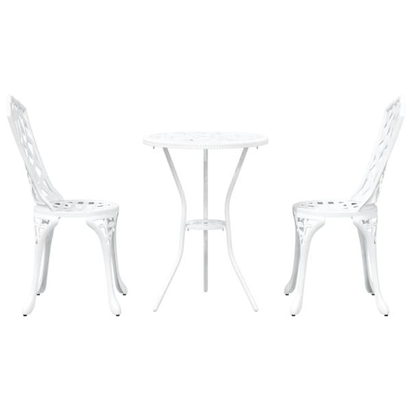 3-teiliges Garten Bistro Set aus weißem Gussaluminium
