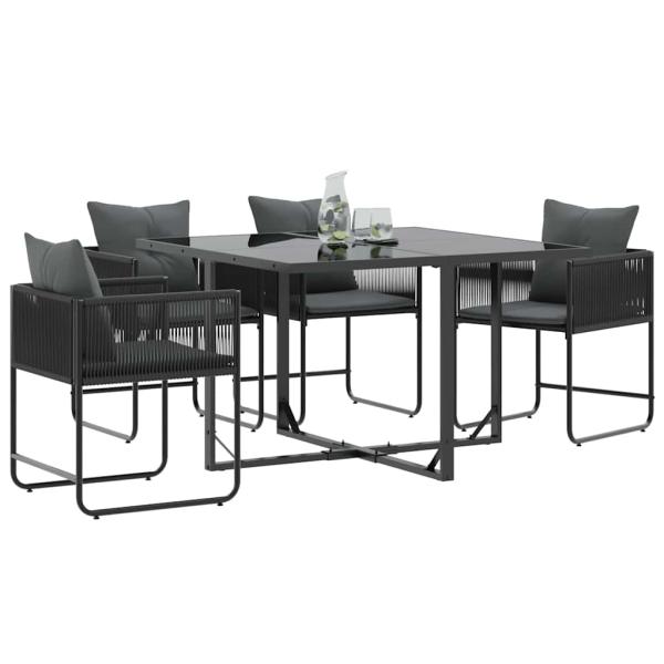 Gartenstühle mit Kissen 4er-Set Schwarz Poly Rattan