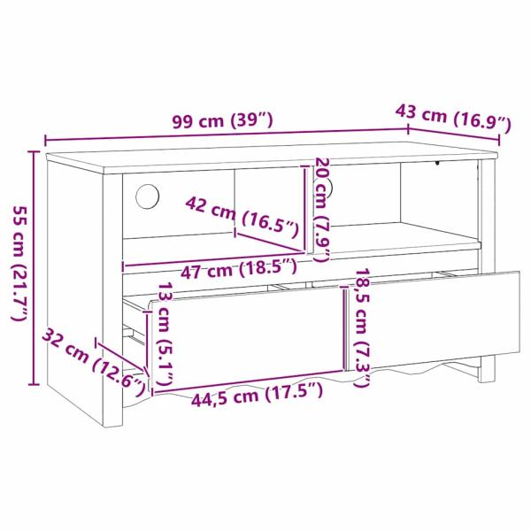 TV-Schrank ""DRAMMEN"" 99x43x55 cm aus massivem Kiefernholz