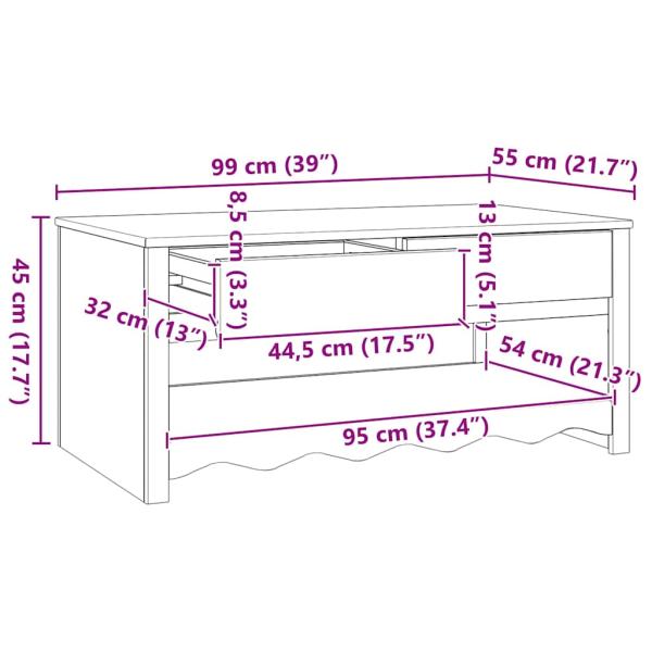 Couchtisch ""DRAMMEN"" Weiß 99x55x45 cm Massivholz Kiefer