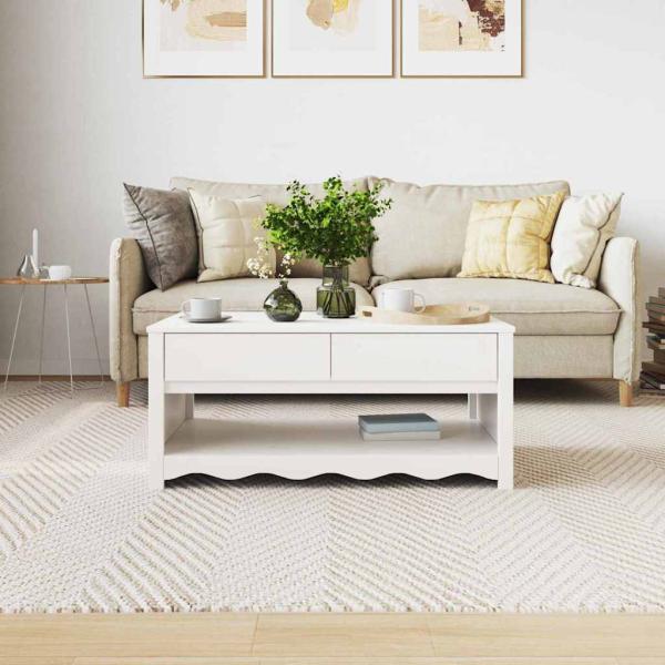 Couchtisch ""DRAMMEN"" Weiß 99x55x45 cm Massivholz Kiefer
