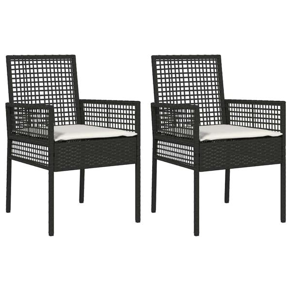 Gartenstühle 2 Stück mit Kissen Schwarz Poly Rattan