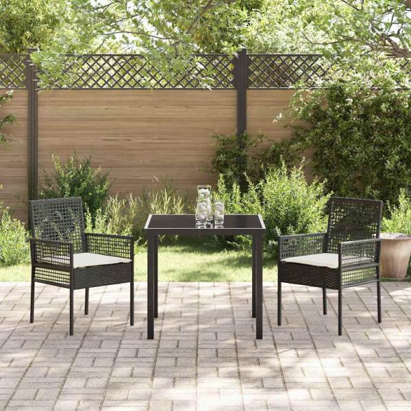 Gartenstühle 2 Stück mit Kissen Schwarz Poly Rattan