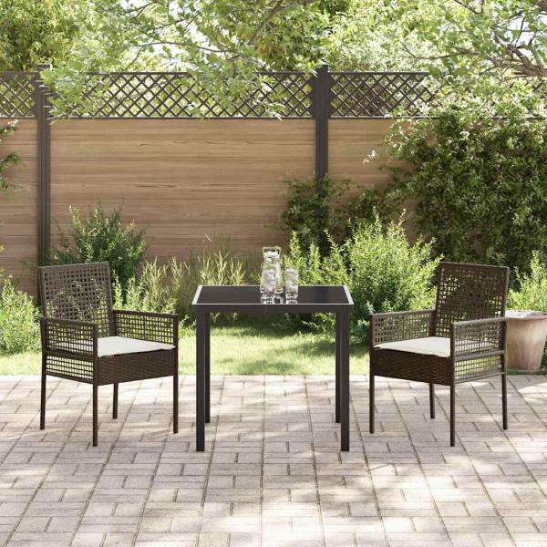 Gartenstühle 2 Stück mit Kissen Braun Poly-Rattan