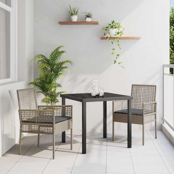 ARDEBO.de - Gartenstühle 2 Stück mit Kissen Grau Poly Rattan