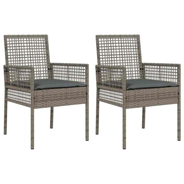 Gartenstühle 2 Stück mit Kissen Grau Poly Rattan