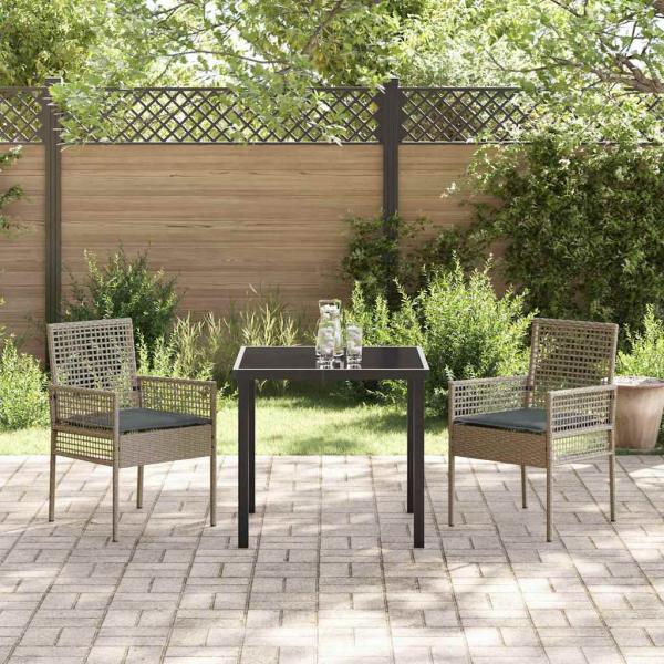 Gartenstühle 2 Stück mit Kissen Grau Poly Rattan
