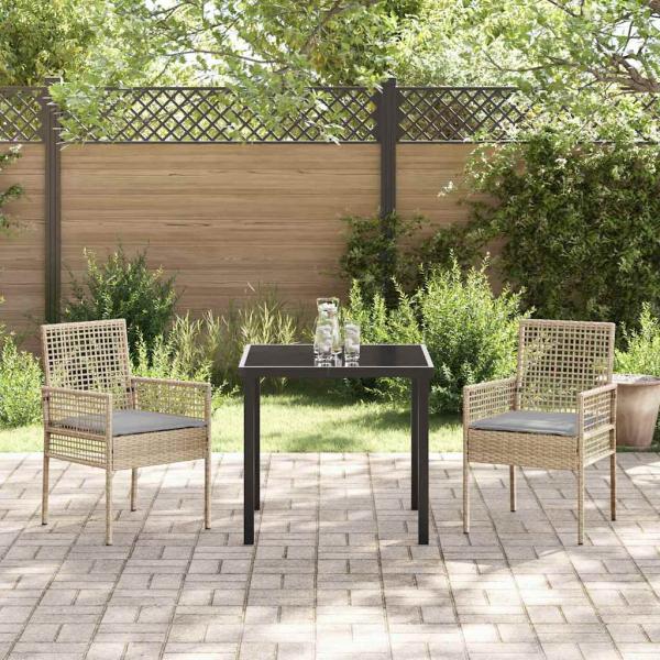 Gartensessel 2 Stück mit Kissen Beige Poly Rattan