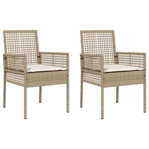 Gartenstühle 2 Stück mit Kissen Beige Poly Rattan