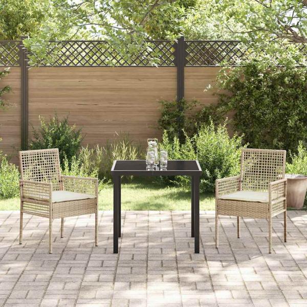 Gartenstühle 2 Stück mit Kissen Beige Poly Rattan