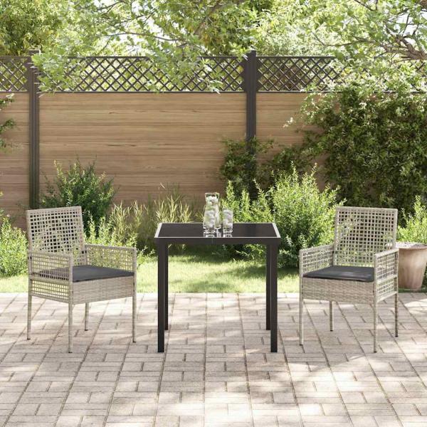 Gartenstühle 2 Stück mit Kissen Hellgrau Poly Rattan