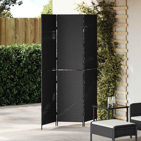 ARDEBO.de - Raumteiler 3-Panel Faltbar Schwarz 146x180 cm Poly Rattan