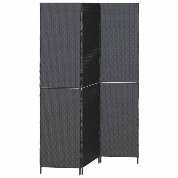 Raumteiler 3-Panel Faltbar Schwarz 146x180 cm Poly Rattan