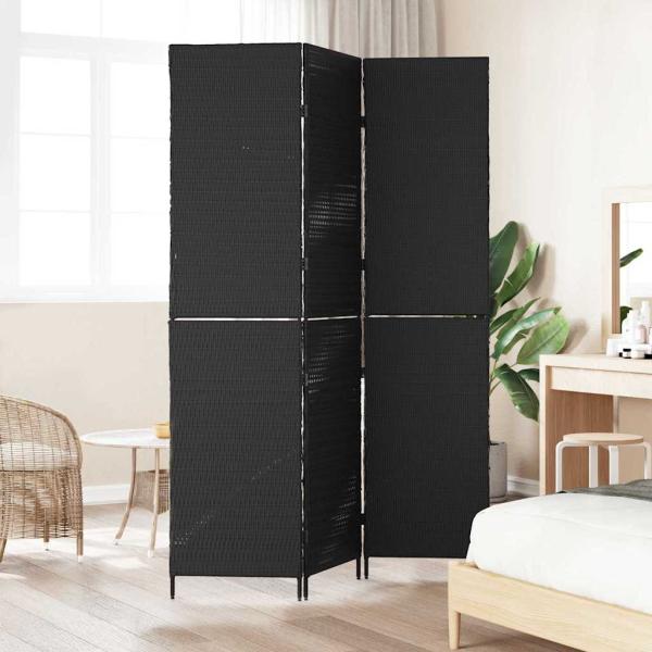 Raumteiler 3-Panel Faltbar Schwarz 146x180 cm Poly Rattan