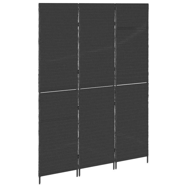 Raumteiler 3-Panel Faltbar Schwarz 146x180 cm Poly Rattan