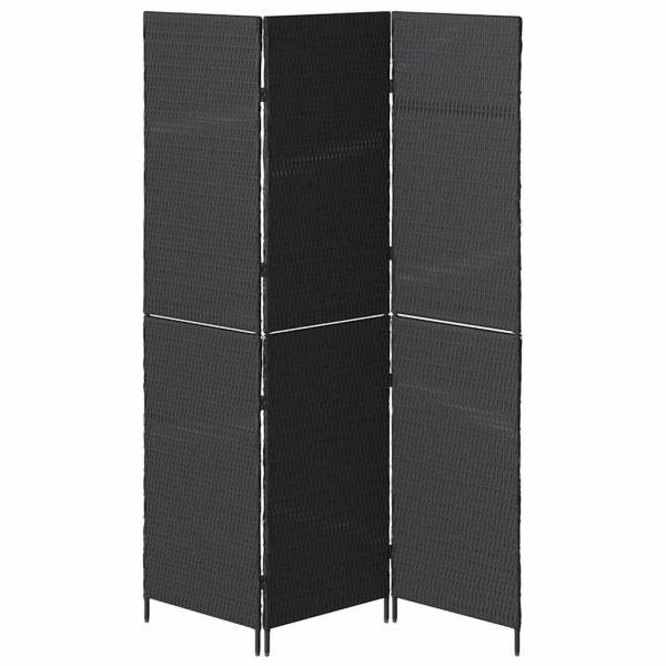 Raumteiler 3-Panel Faltbar Schwarz 146x180 cm Poly Rattan