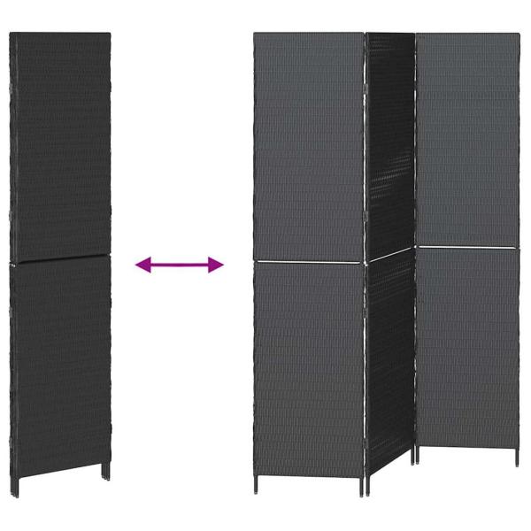 Raumteiler 3-Panel Faltbar Schwarz 146x180 cm Poly Rattan