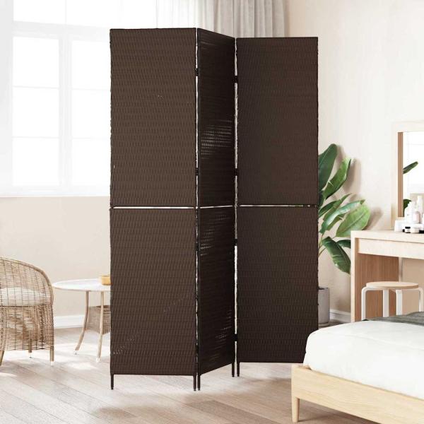 Raumteiler 3 Paneele Faltbar Braun 146x180 cm Poly Rattan