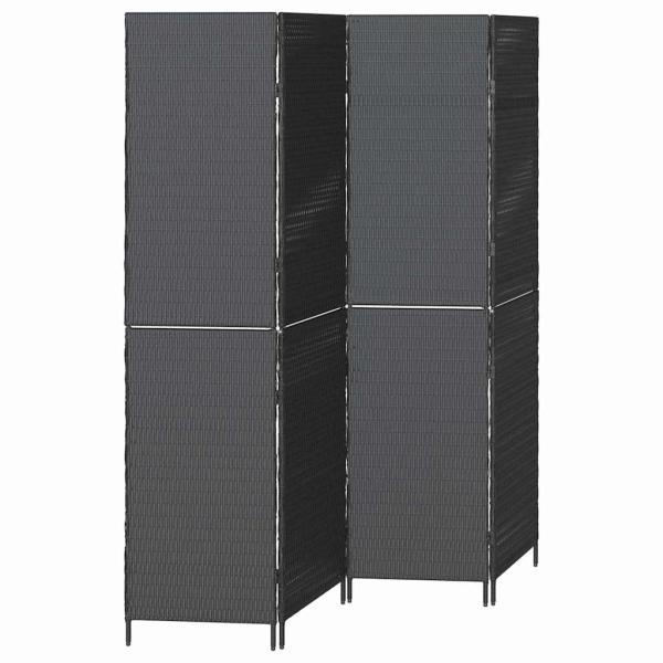Raumteiler 4 Paneele Faltbar Schwarz 195x180 cm Poly-Rattan