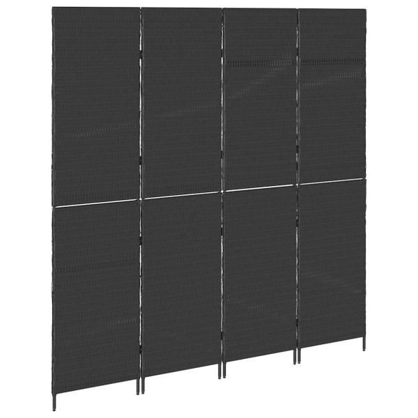 Raumteiler 4 Paneele Faltbar Schwarz 195x180 cm Poly-Rattan