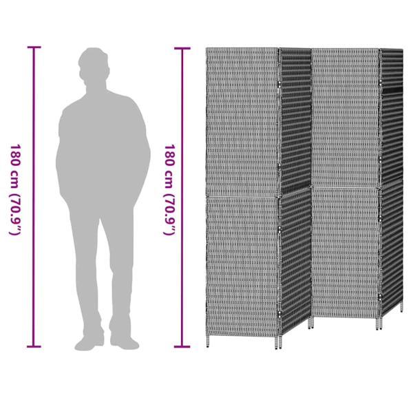 Raumteiler 4 Paneele Faltbar Braun 195x180 cm Poly Rattan