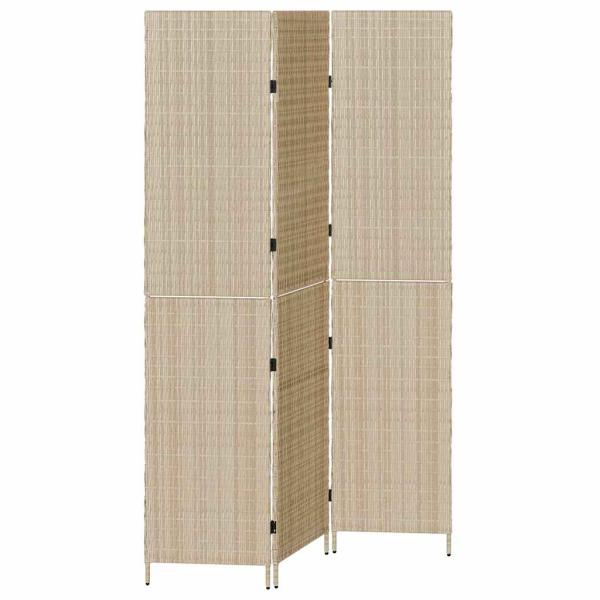 Raumteiler 3 Paneele Faltbar Beige 146x200 cm Poly Rattan