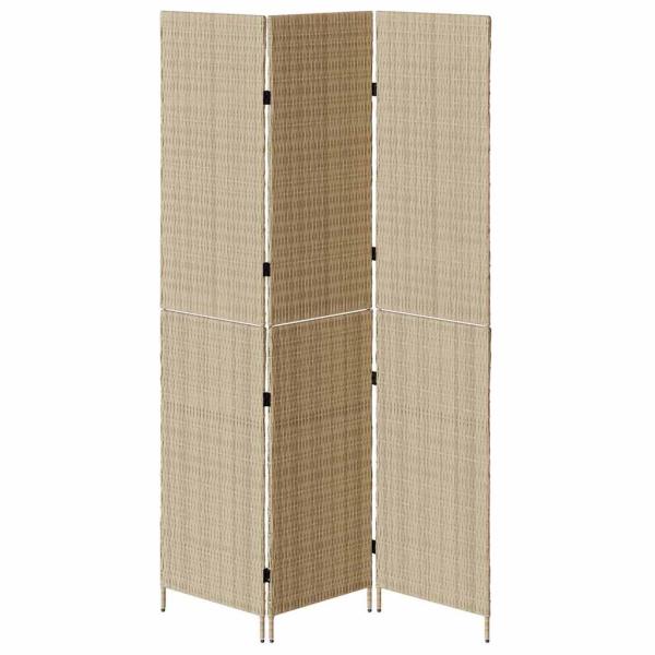 Raumteiler 3 Paneele Faltbar Beige 146x200 cm Poly Rattan