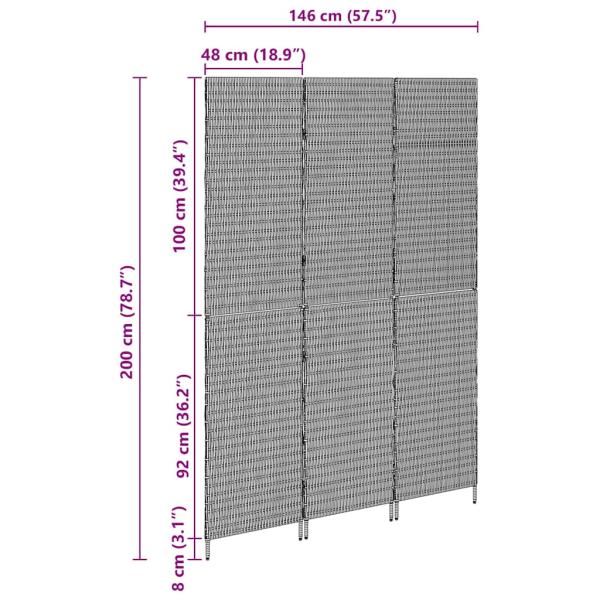 Raumteiler 3 Paneele Faltbar Beige 146x200 cm Poly Rattan