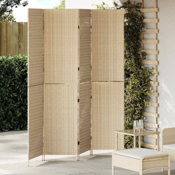 ARDEBO.de - Raumteiler Beige Holz, Stoff 4 Panels, 200 cm Höhe Faltbar