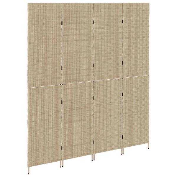 Raumteiler Beige Holz, Stoff 4 Panels, 200 cm Höhe Faltbar