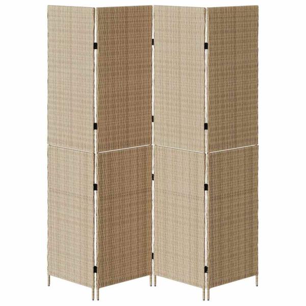 Raumteiler Beige Holz, Stoff 4 Panels, 200 cm Höhe Faltbar