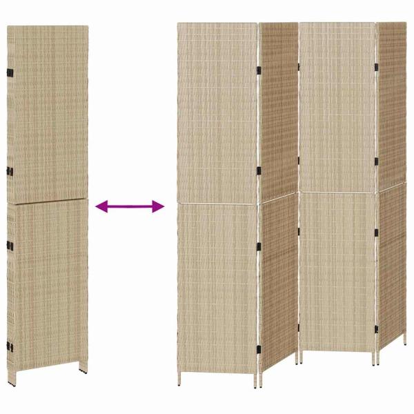Raumteiler Beige Holz, Stoff 4 Panels, 200 cm Höhe Faltbar