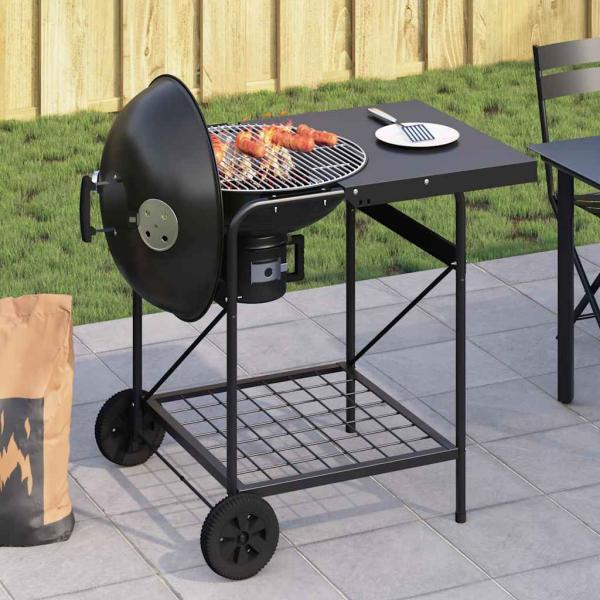 Grillwagen Schwarz mit Deckel 96x72x113 cm Metall