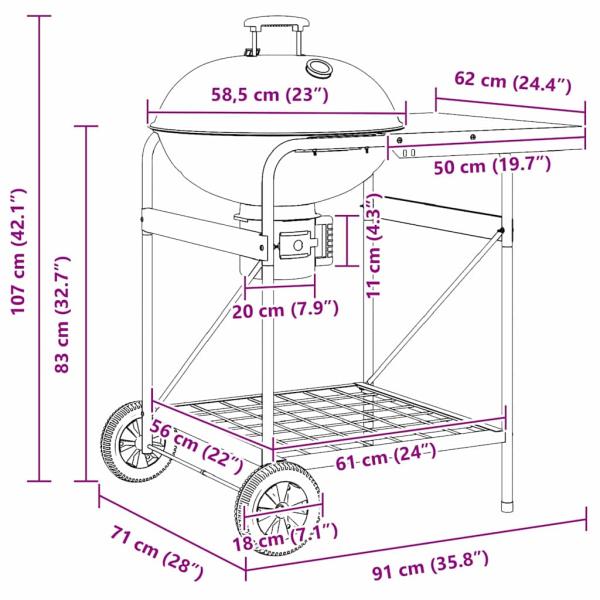 Grillwagen Schwarz mit Deckel 96x72x113 cm Metall