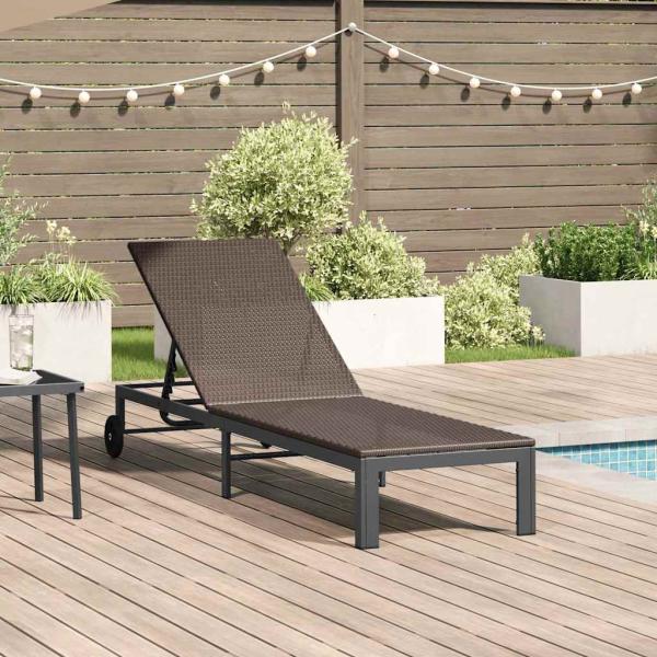 ARDEBO.de - Sonnenliege mit Rädern Braun Poly Rattan