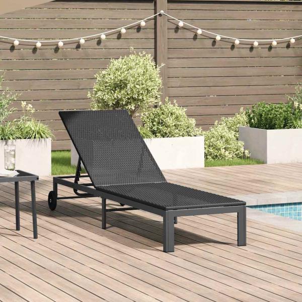 ARDEBO.de - Sonnenliege mit Rädern Schwarz Poly Rattan