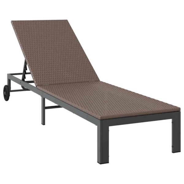 Sonnenliegen 2 Stück mit Rädern und Tisch Braun Poly Rattan