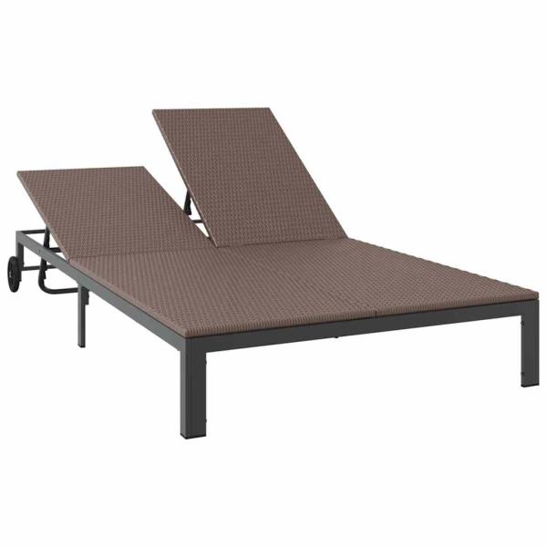Sonnenliege mit Kissen und Rädern für 2 Personen Braun Poly Rattan